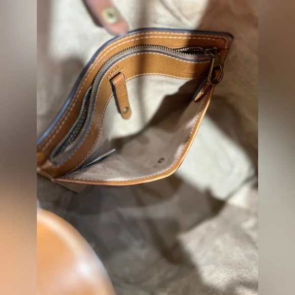 Polo Ralph Lauren Bellport Suede Leather Medium Tote Bag Brown Adjustable Strap - Picture 16 of 16